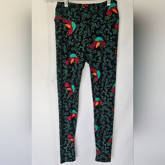 ❤️3/$12 Lularoe Colorful Bird and Floral Patterned Legging Set Of 2 - Picture 5 of 8